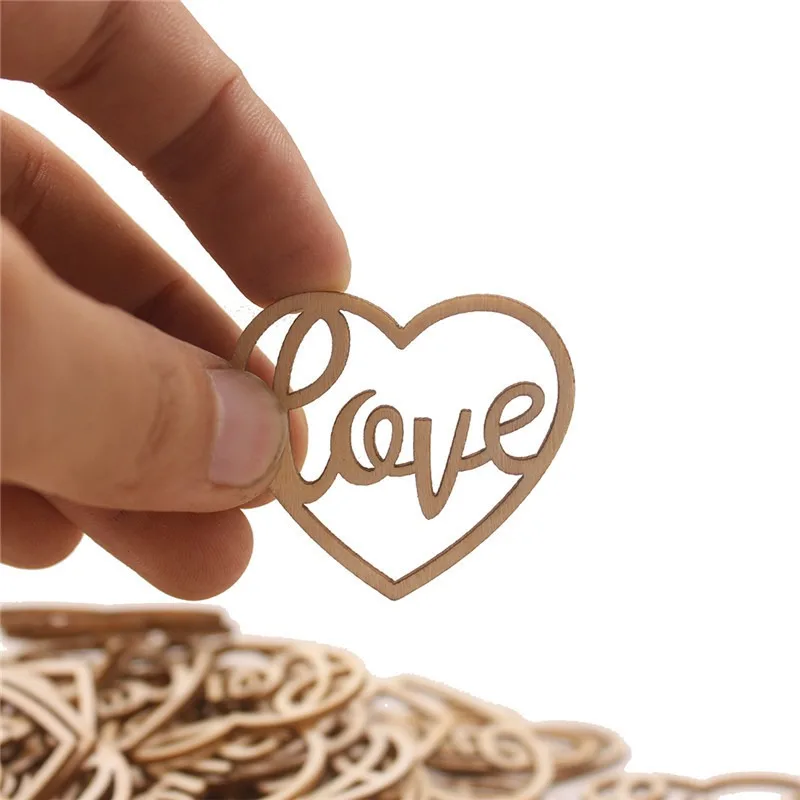 Craft Embellishments - 50pcs Heart Wooden Ornament Heart Slices