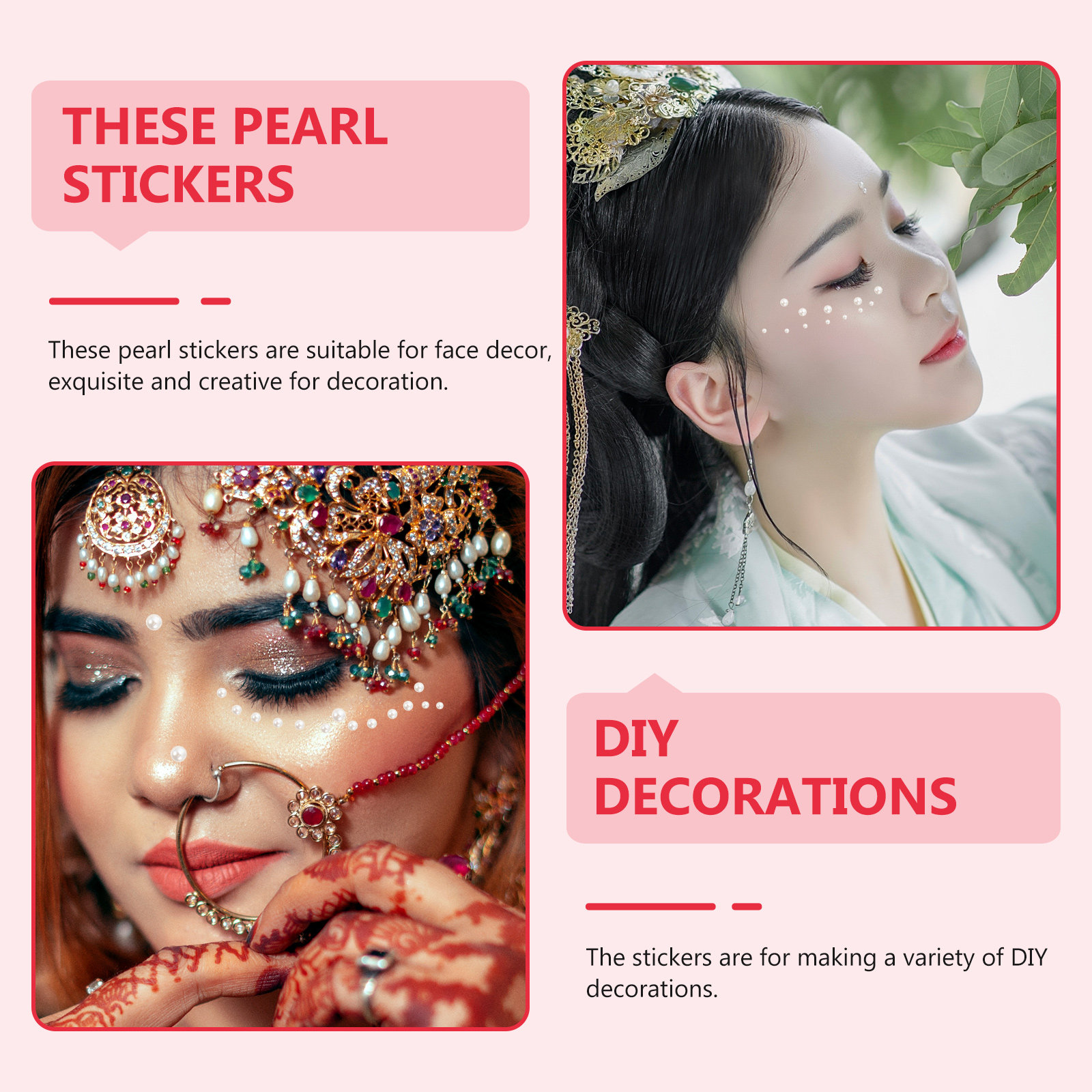 Craft Embellishments - 5Pcs Pearl Face Stickers Adhesive Flat