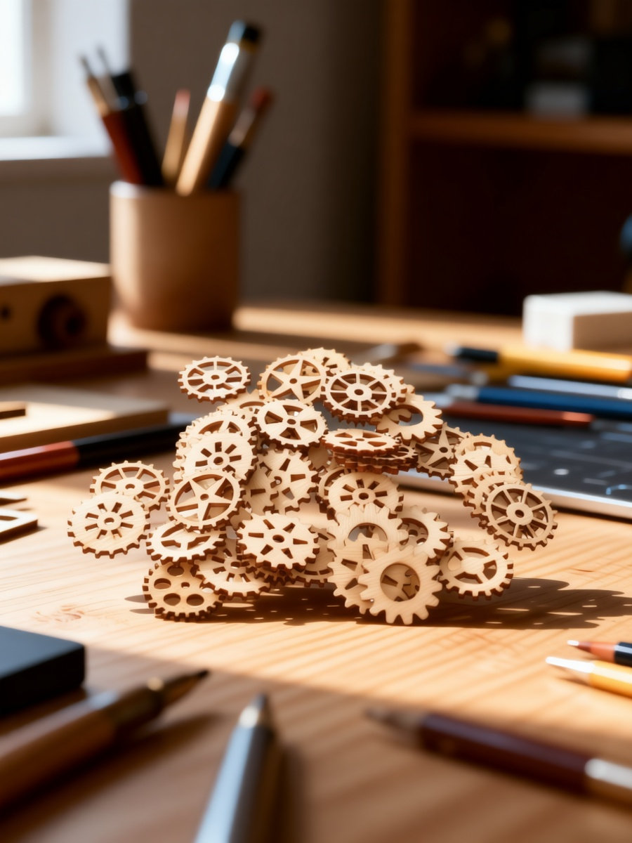 Craft Embellishments - 100Pcs Wood Gear Craft Pieces Decorative