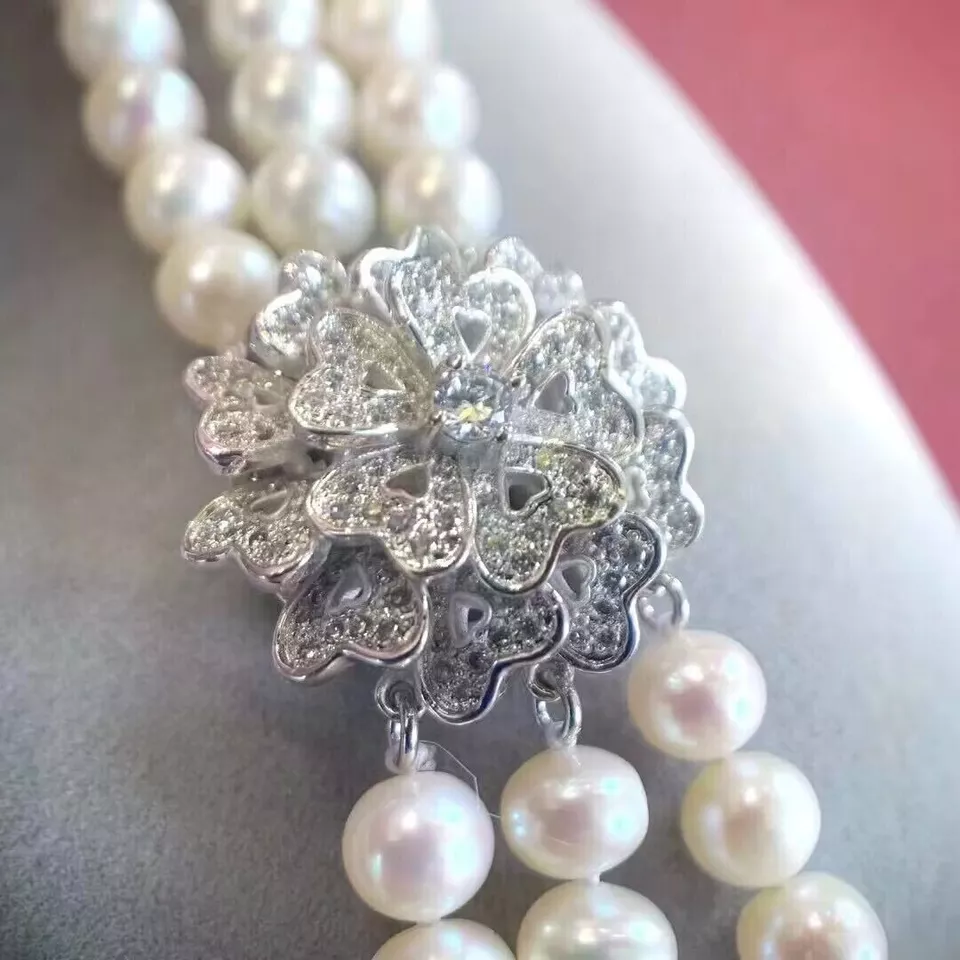 3-Strand Pearl Necklace AAA 8- - Pearl Trim Chain recension och pris